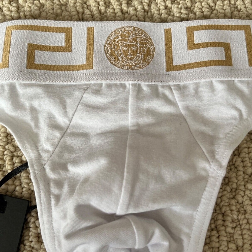 Versace Greca Border Medusa Greek Key Logo White Thong Underwear w/ Tags+Box - Picture 8 of 14